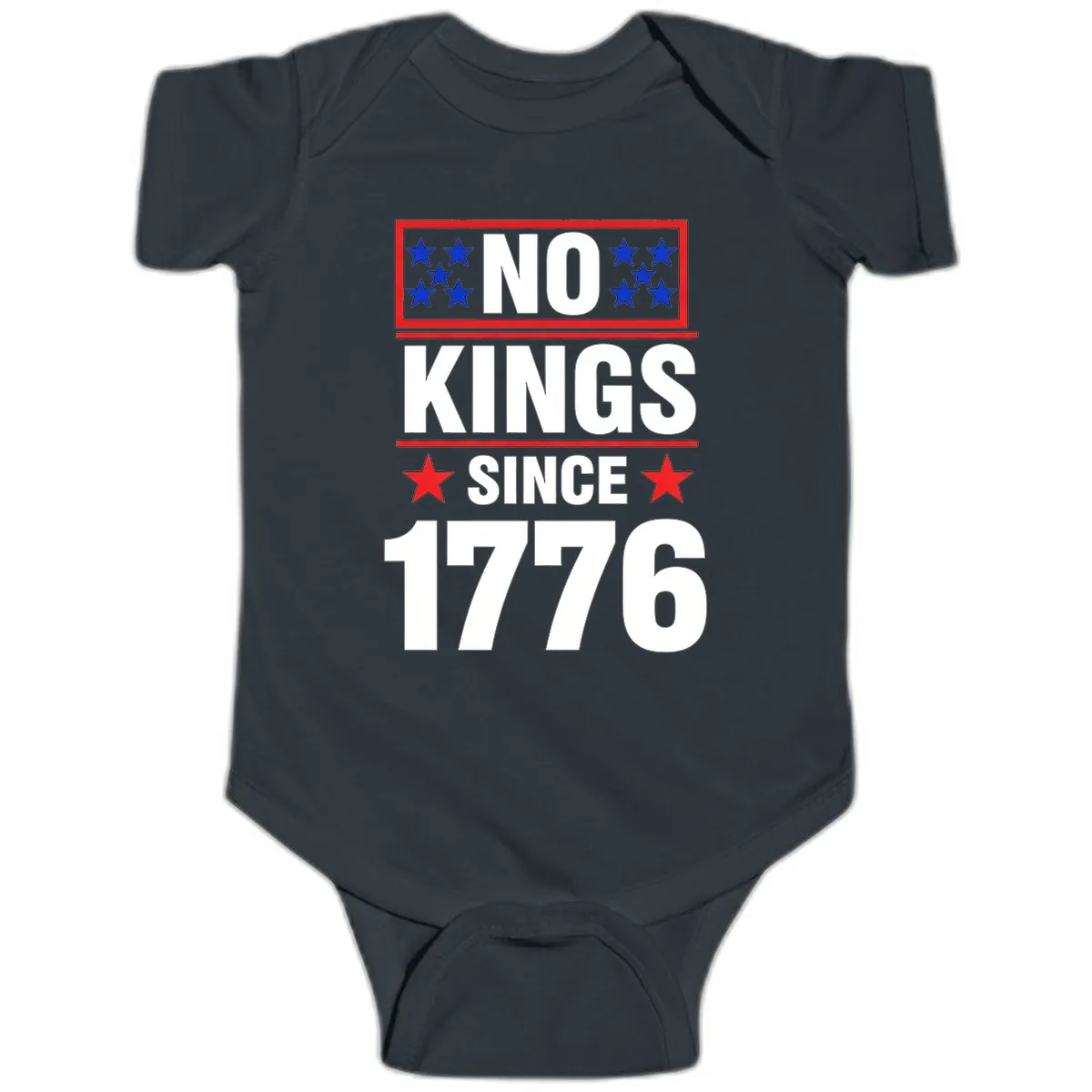 No Kings Since 1776 Patriotic Independence Baby Onesie in Black