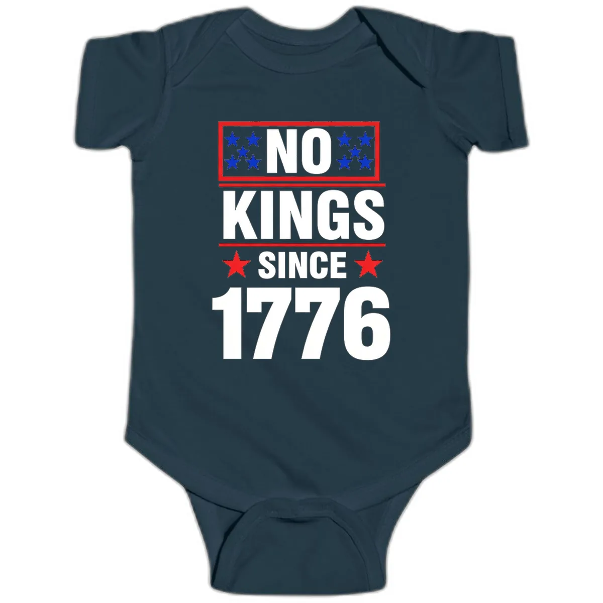 No Kings Since 1776 Patriotic Independence Baby Onesie in Navy