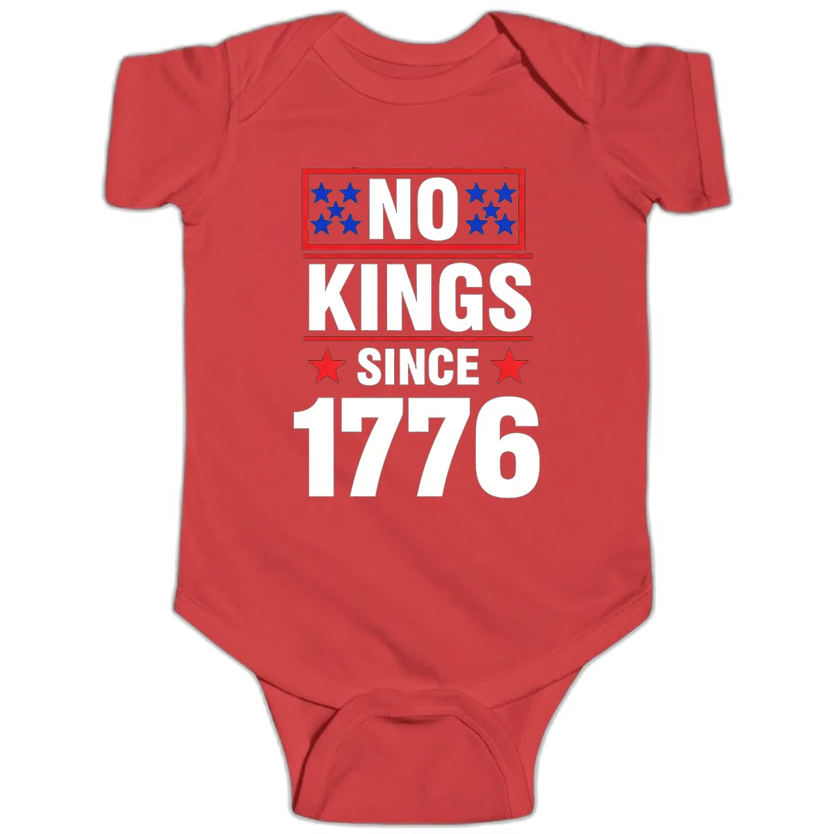 No Kings Since 1776 Patriotic Independence Baby Onesie in Red