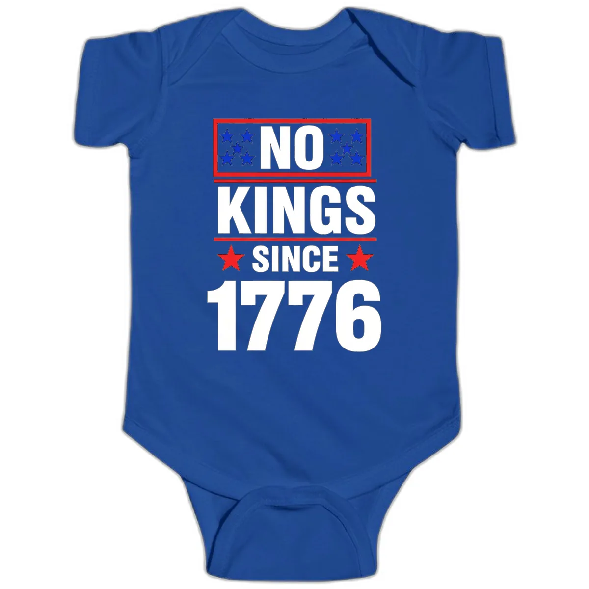No Kings Since 1776 Patriotic Independence Baby Onesie in Royal