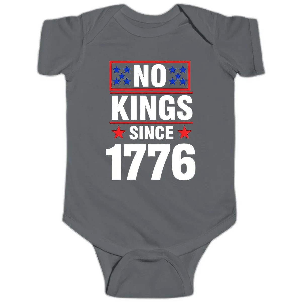 No Kings Since 1776 Patriotic Independence Baby Onesie in Charcoal
