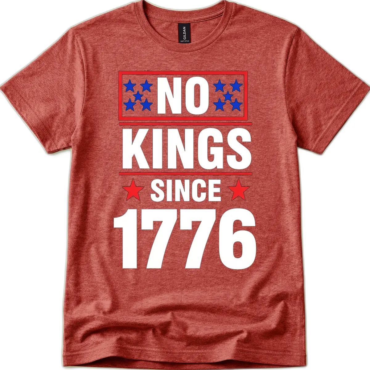 No Kings Since 1776 Patriotic Independence T-Shirt in Heather Cardinal