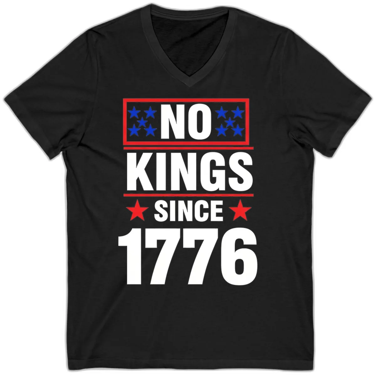 No Kings Since 1776 Patriotic Independence V-Neck in Black