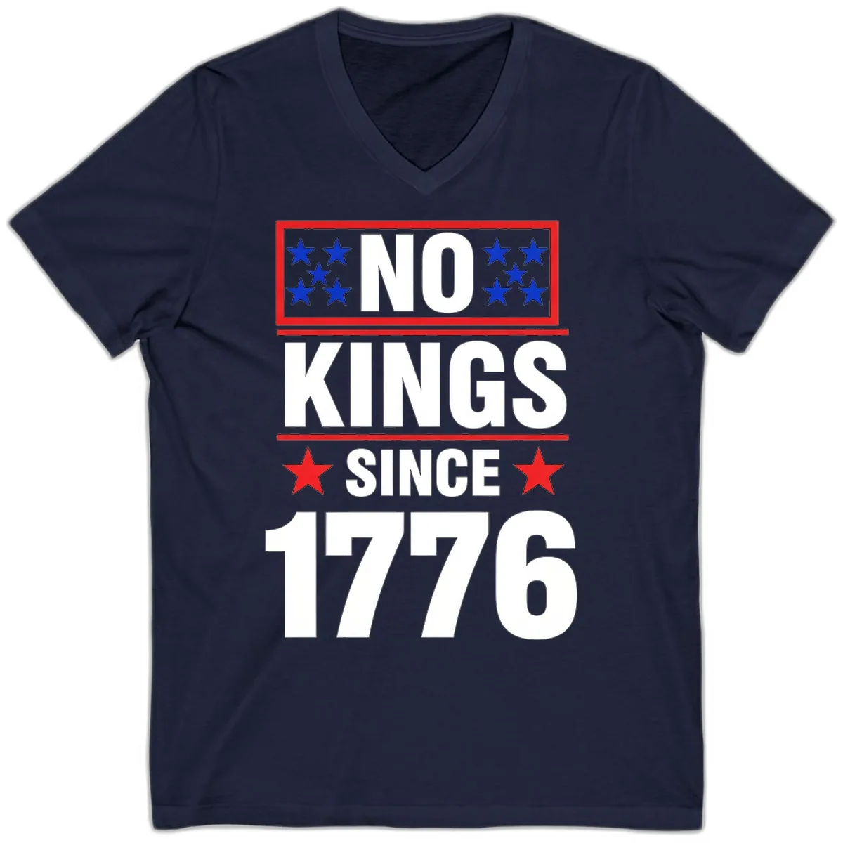 No Kings Since 1776 Patriotic Independence V-Neck in Navy