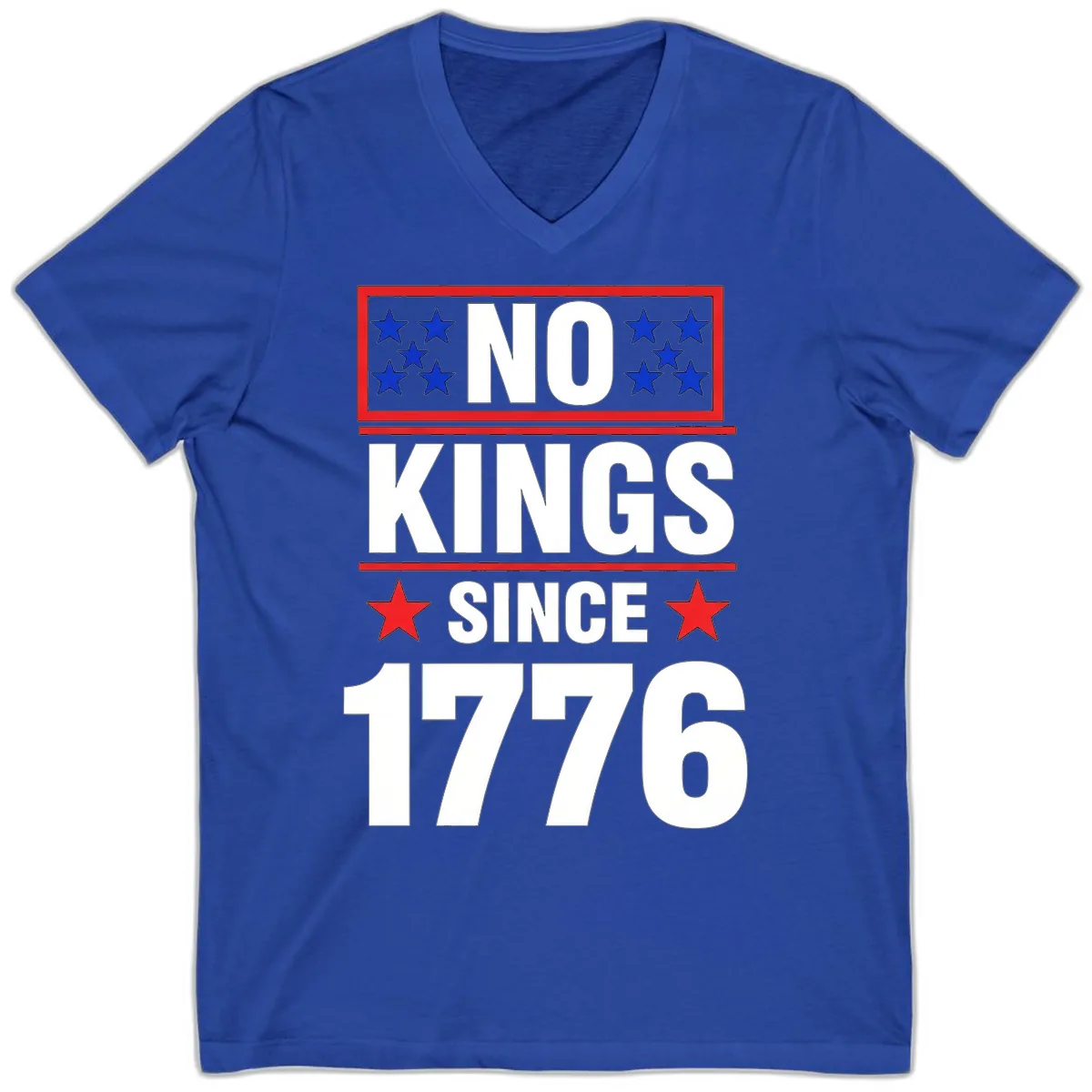 No Kings Since 1776 Patriotic Independence V-Neck in True Royal
