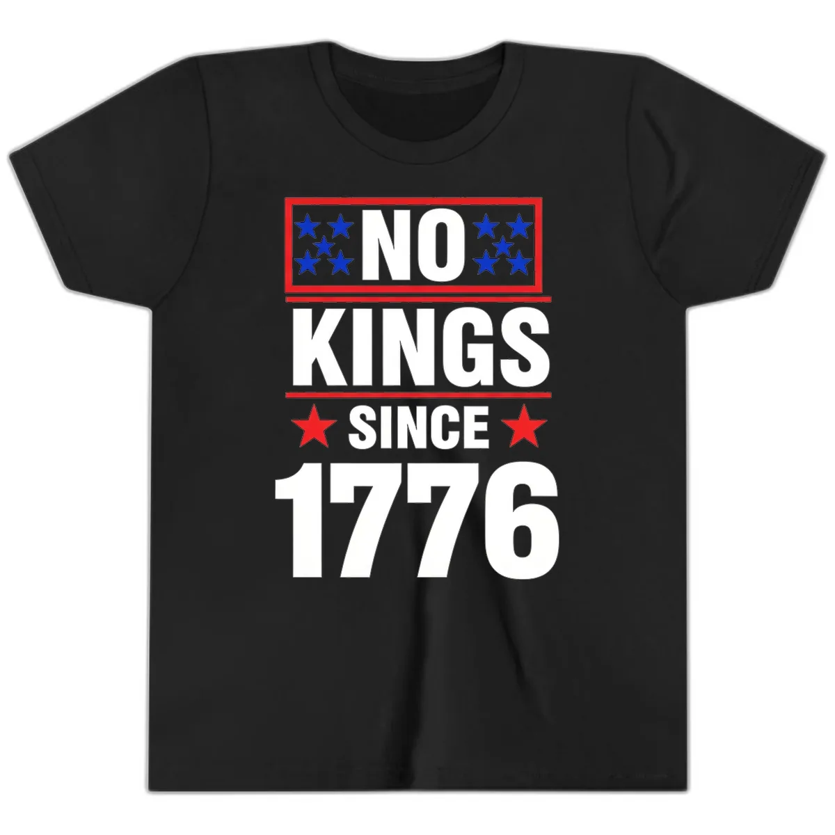 No Kings Since 1776 Patriotic Independence Youth T-Shirt in Black