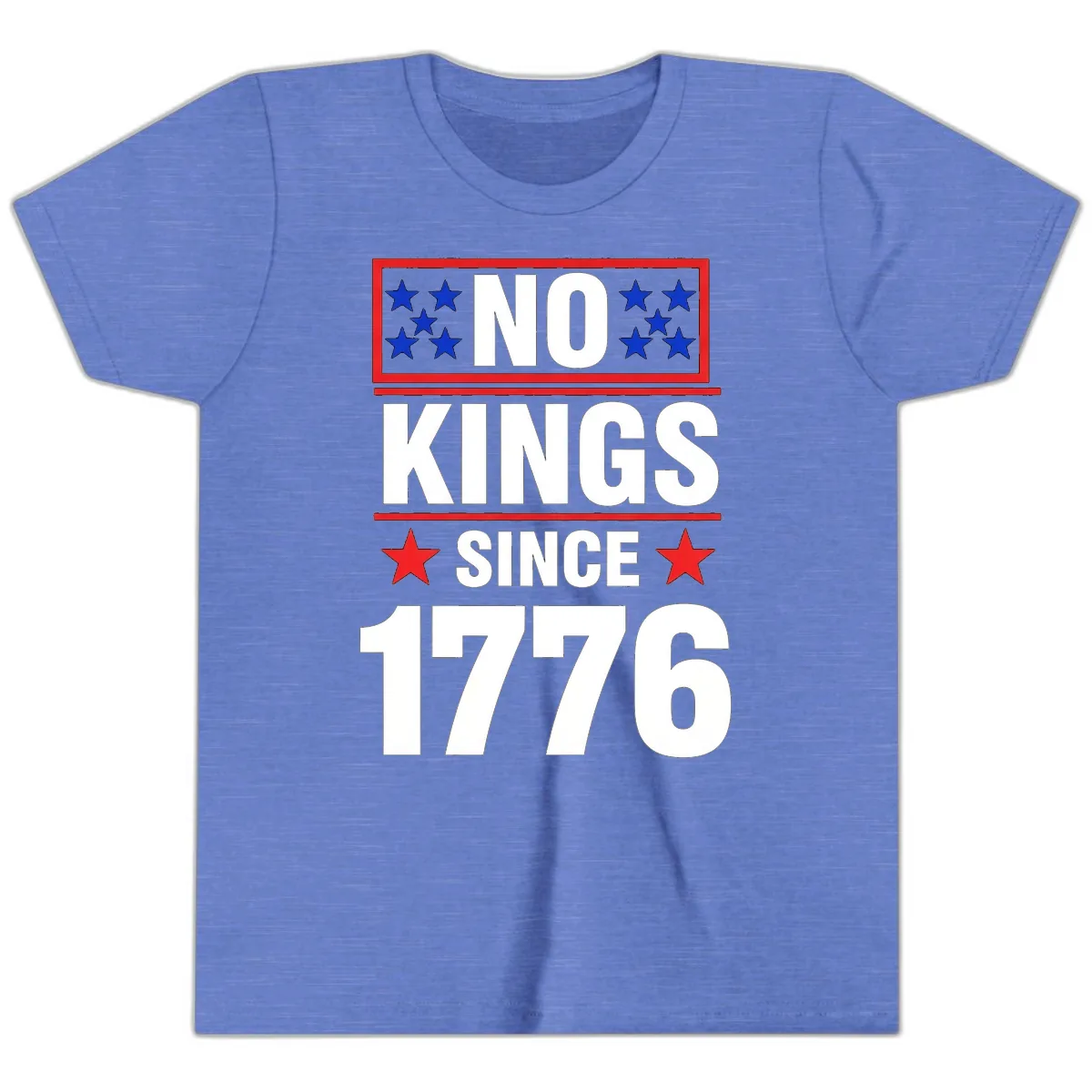 No Kings Since 1776 Patriotic Independence Youth T-Shirt in Heather Columbia Blue