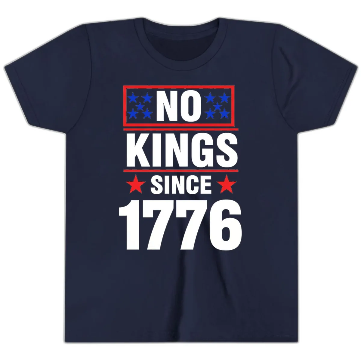 No Kings Since 1776 Patriotic Independence Youth T-Shirt in Navy