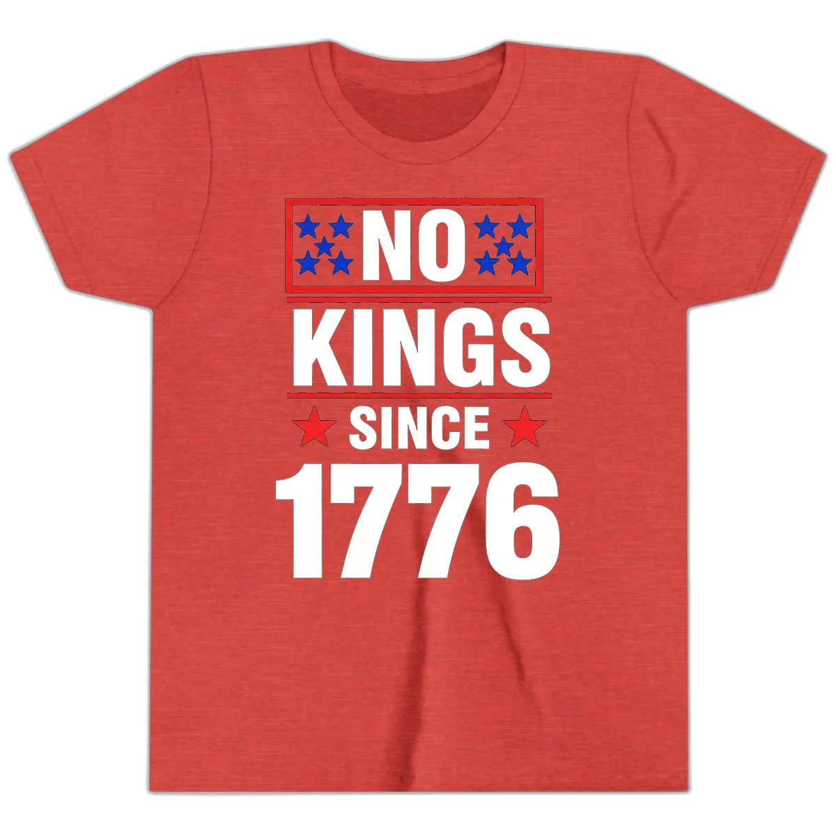 No Kings Since 1776 Patriotic Independence Youth T-Shirt in Heather Red