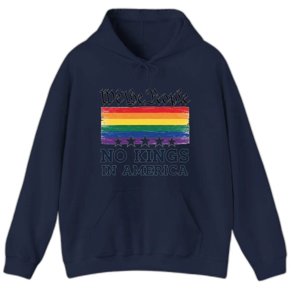 We The People No Kings In America Pride Flag Hoodie in Navy