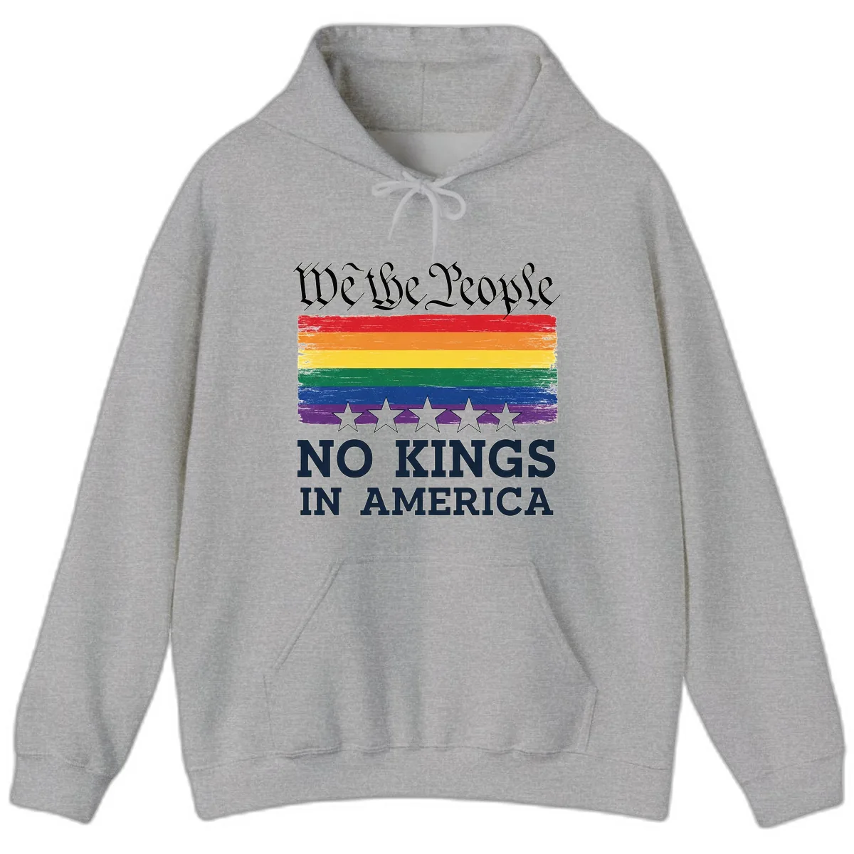 We The People No Kings In America Pride Flag Hoodie in Sport Grey
