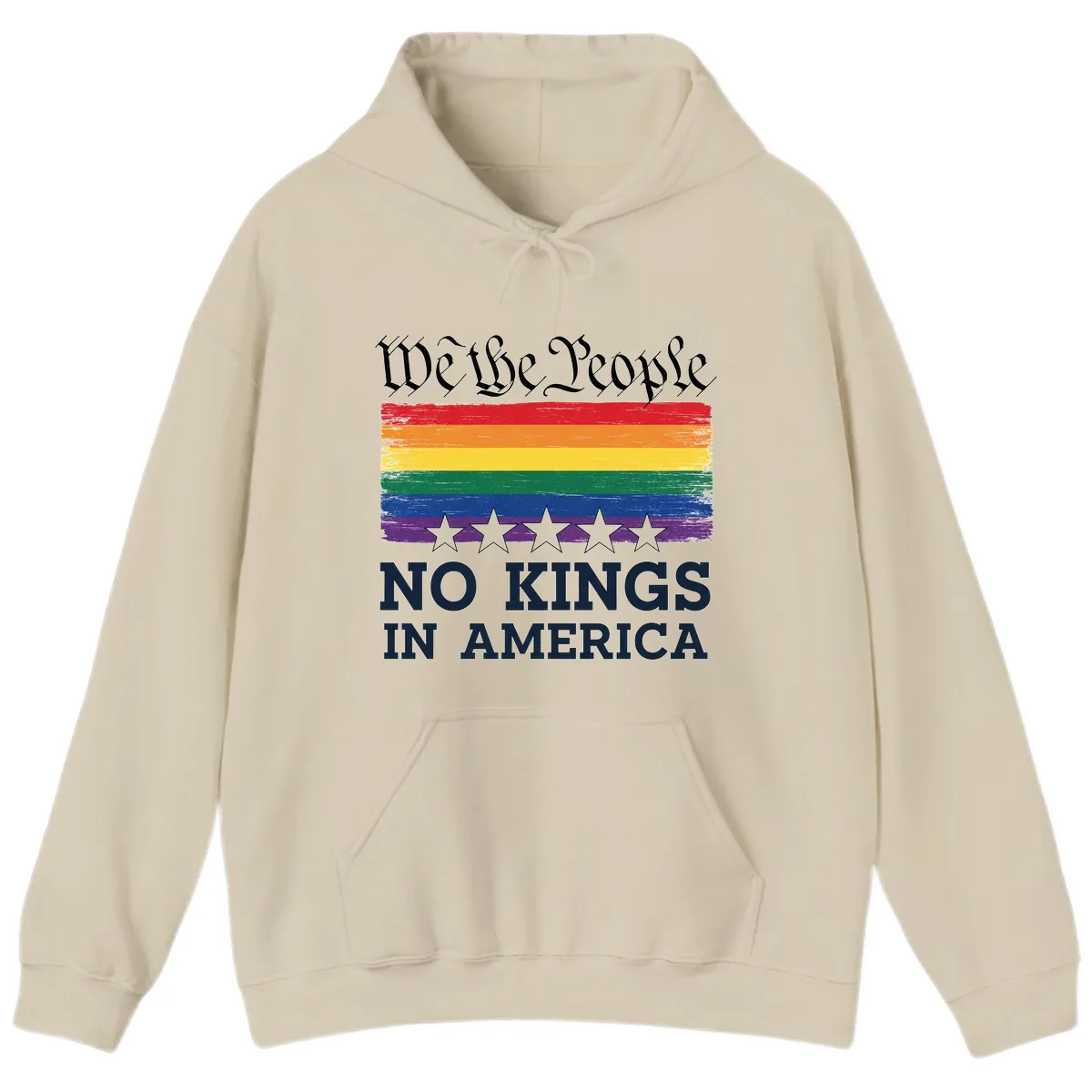 We The People No Kings In America Pride Flag Hoodie in Sand