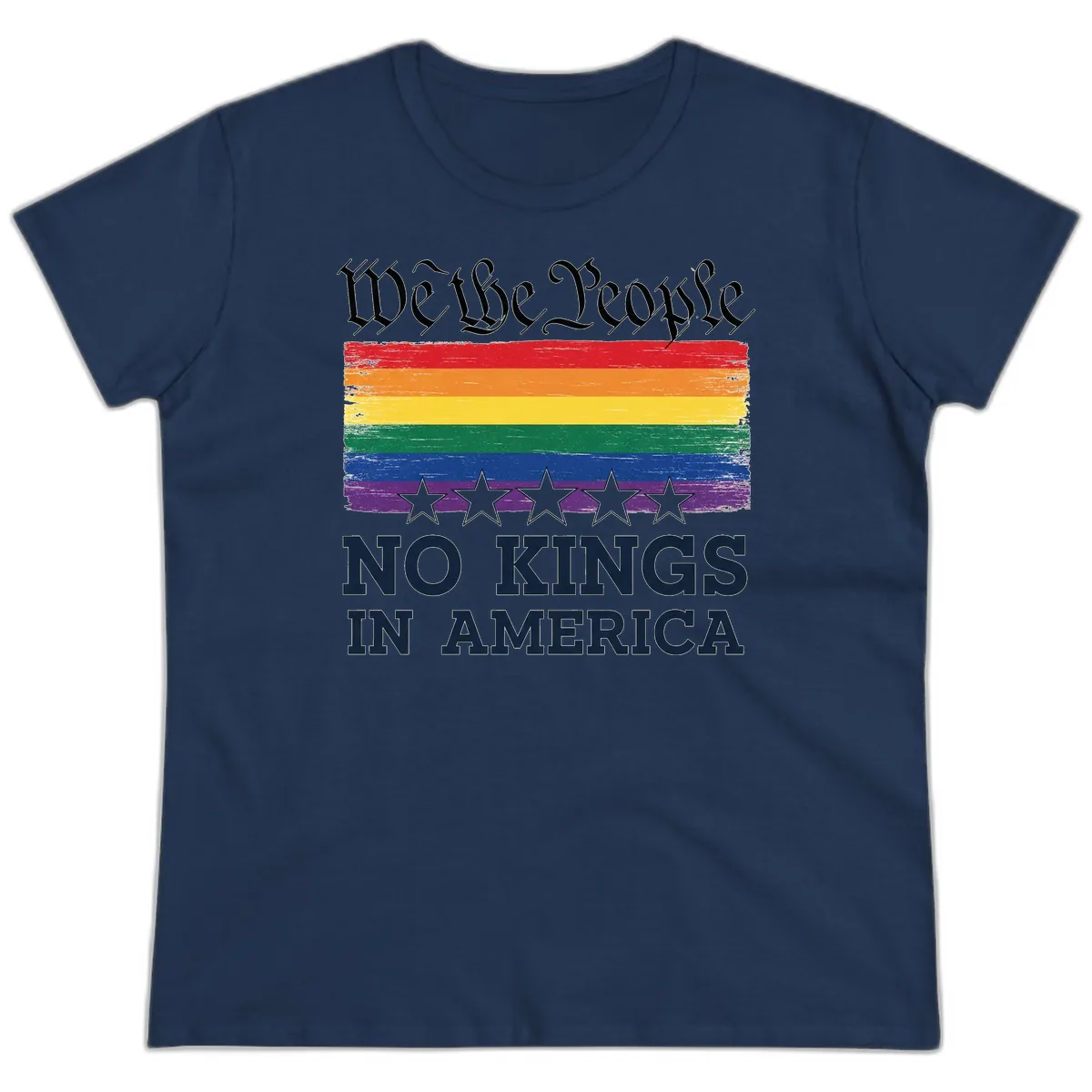 We The People No Kings In America Pride Flag Ladies Tee in Navy
