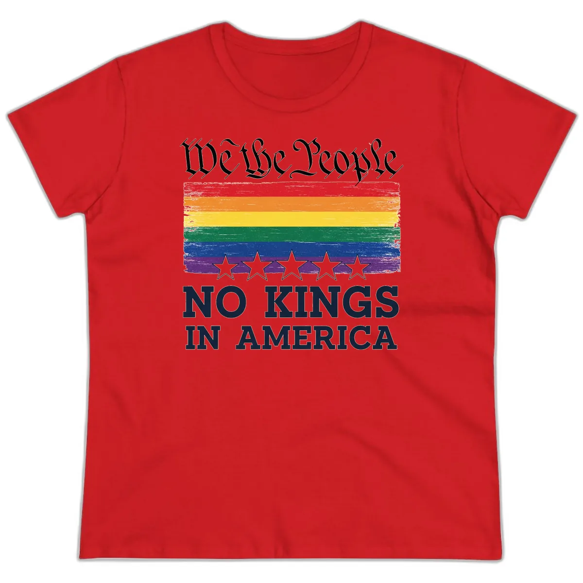 We The People No Kings In America Pride Flag Ladies Tee in Red