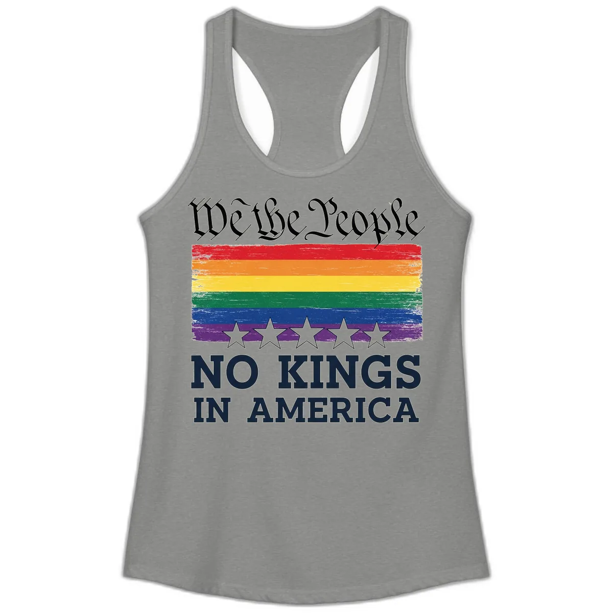 We The People No Kings In America Pride Flag Ladies Tank in Heather Grey