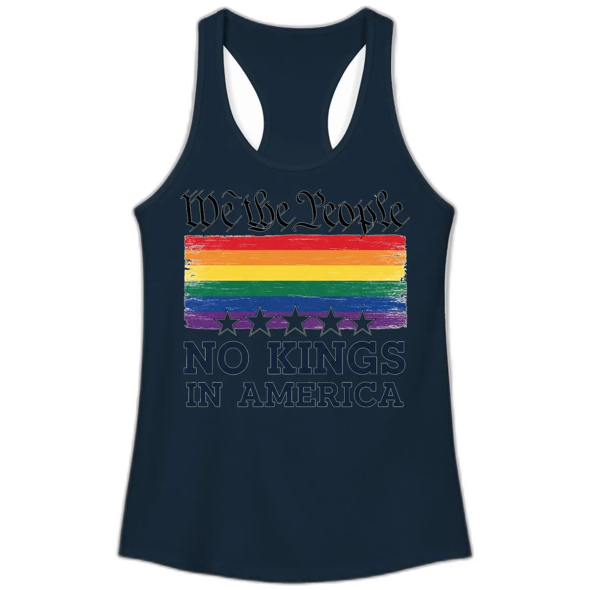 We The People No Kings In America Pride Flag Ladies Tank in Solid Midnight Navy
