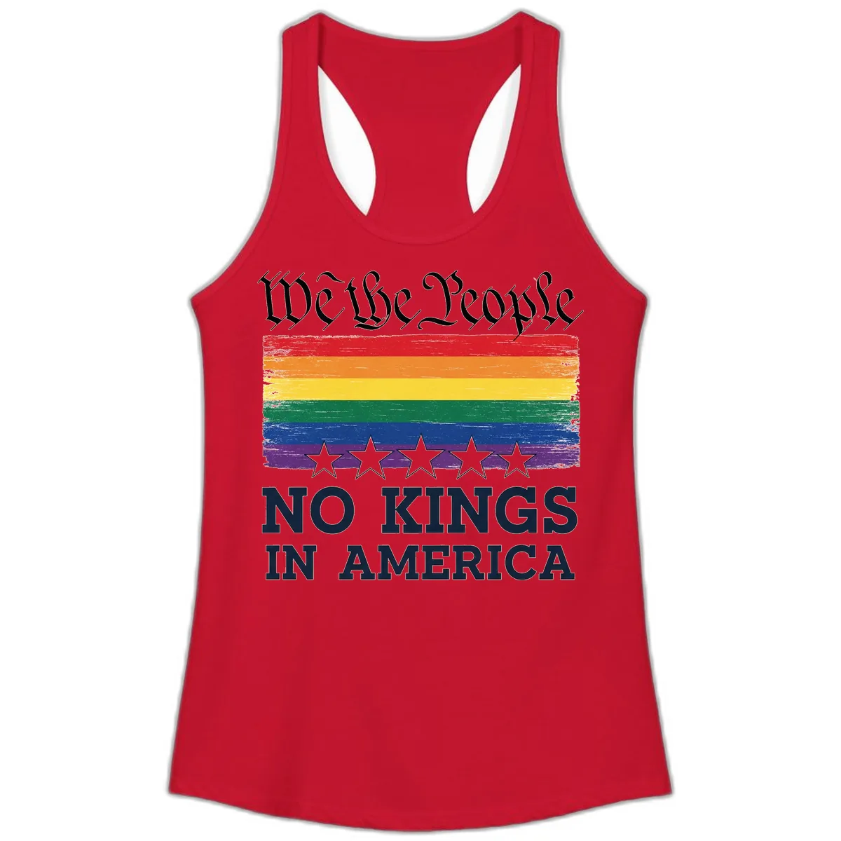 We The People No Kings In America Pride Flag Ladies Tank in Solid Red