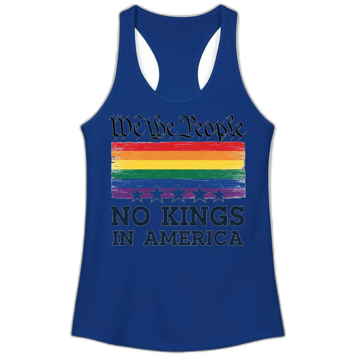 We The People No Kings In America Pride Flag Ladies Tank in Solid Royal