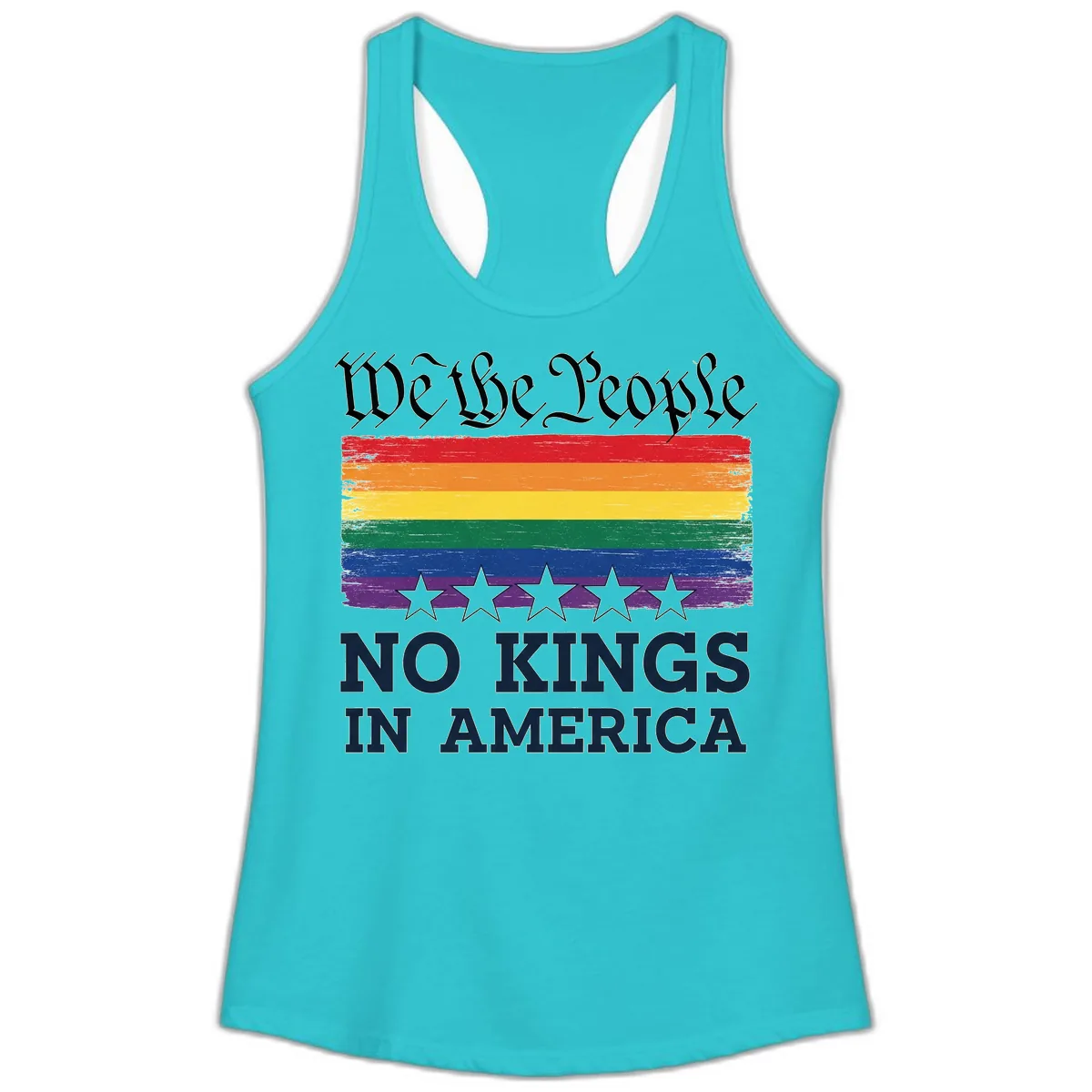 We The People No Kings In America Pride Flag Ladies Tank in Solid Tahiti Blue
