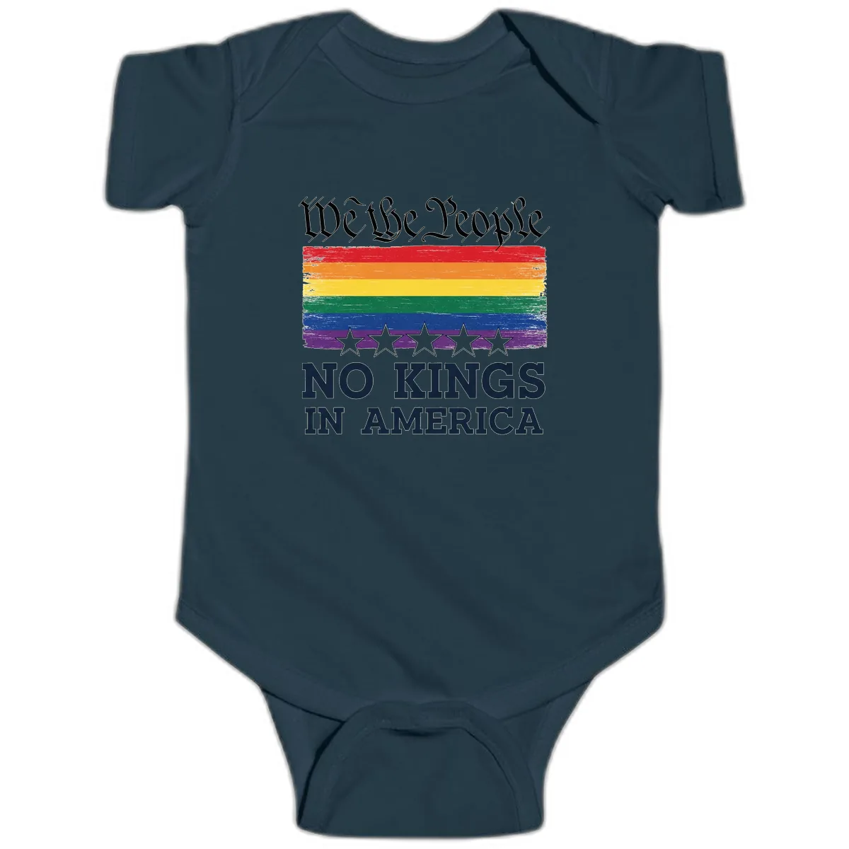 We The People No Kings In America Pride Flag Baby Onesie in Navy