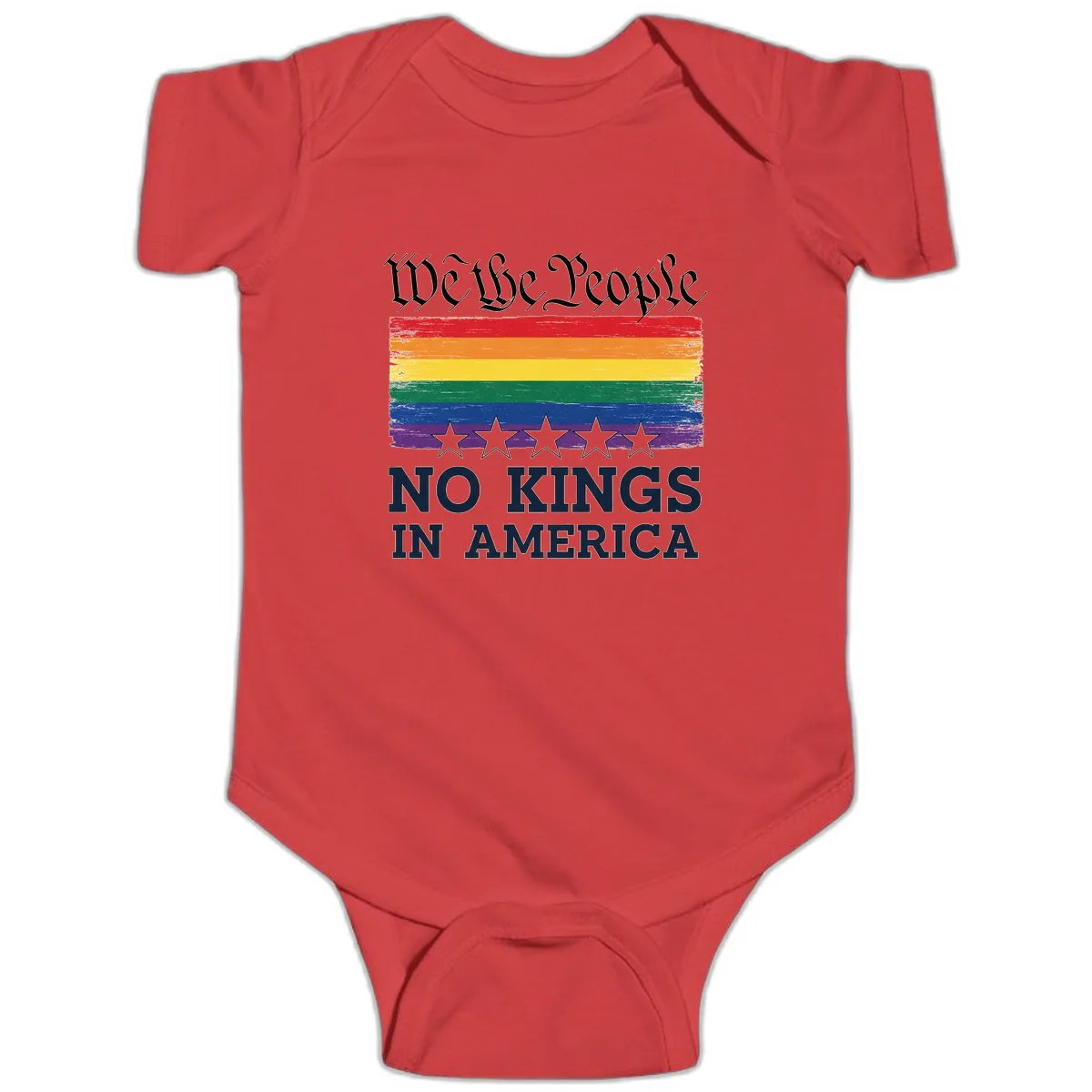 We The People No Kings In America Pride Flag Baby Onesie in Red