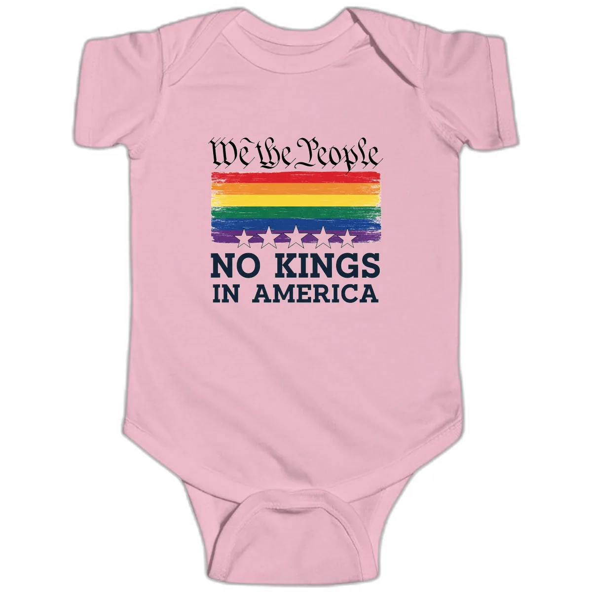 We The People No Kings In America Pride Flag Baby Onesie in Pink