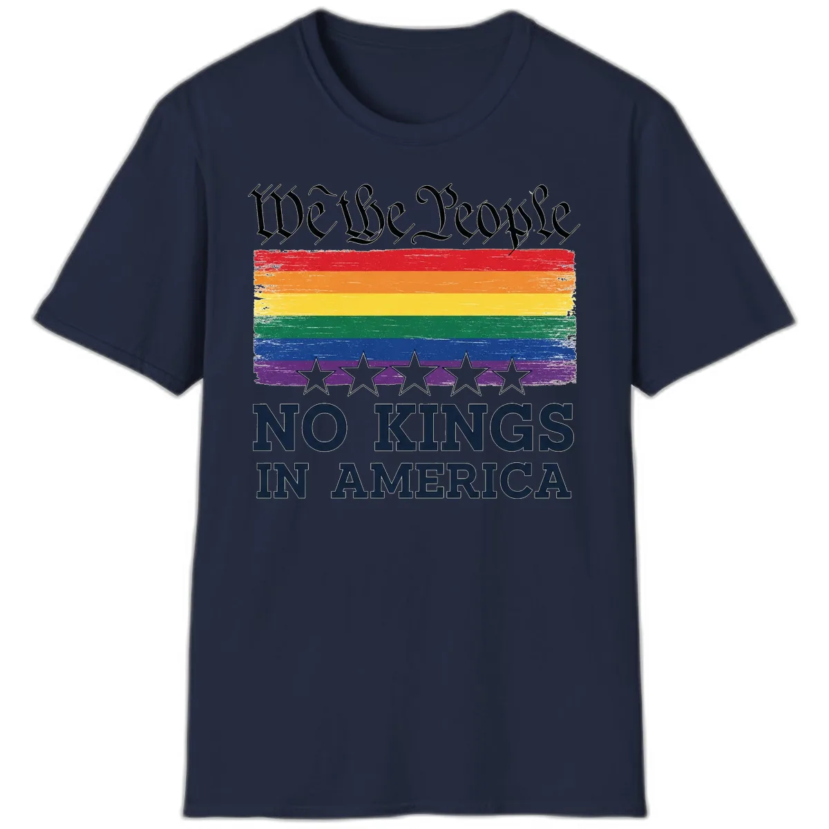 We The People No Kings In America Pride Flag T-Shirt in Navy