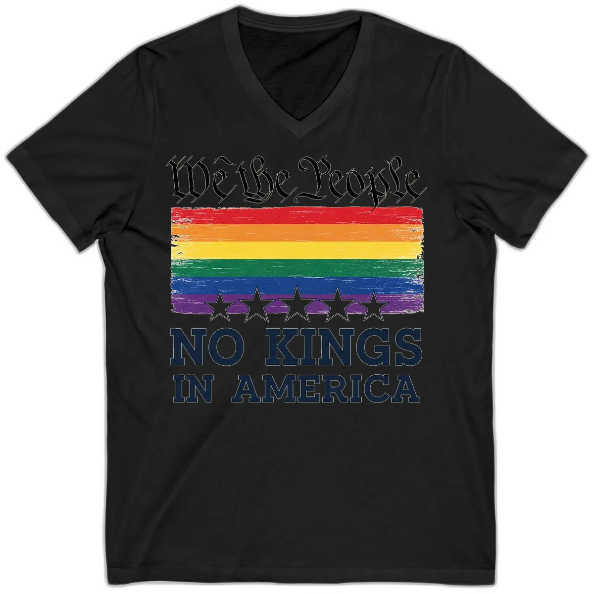 We The People No Kings In America Pride Flag V-Neck in Black