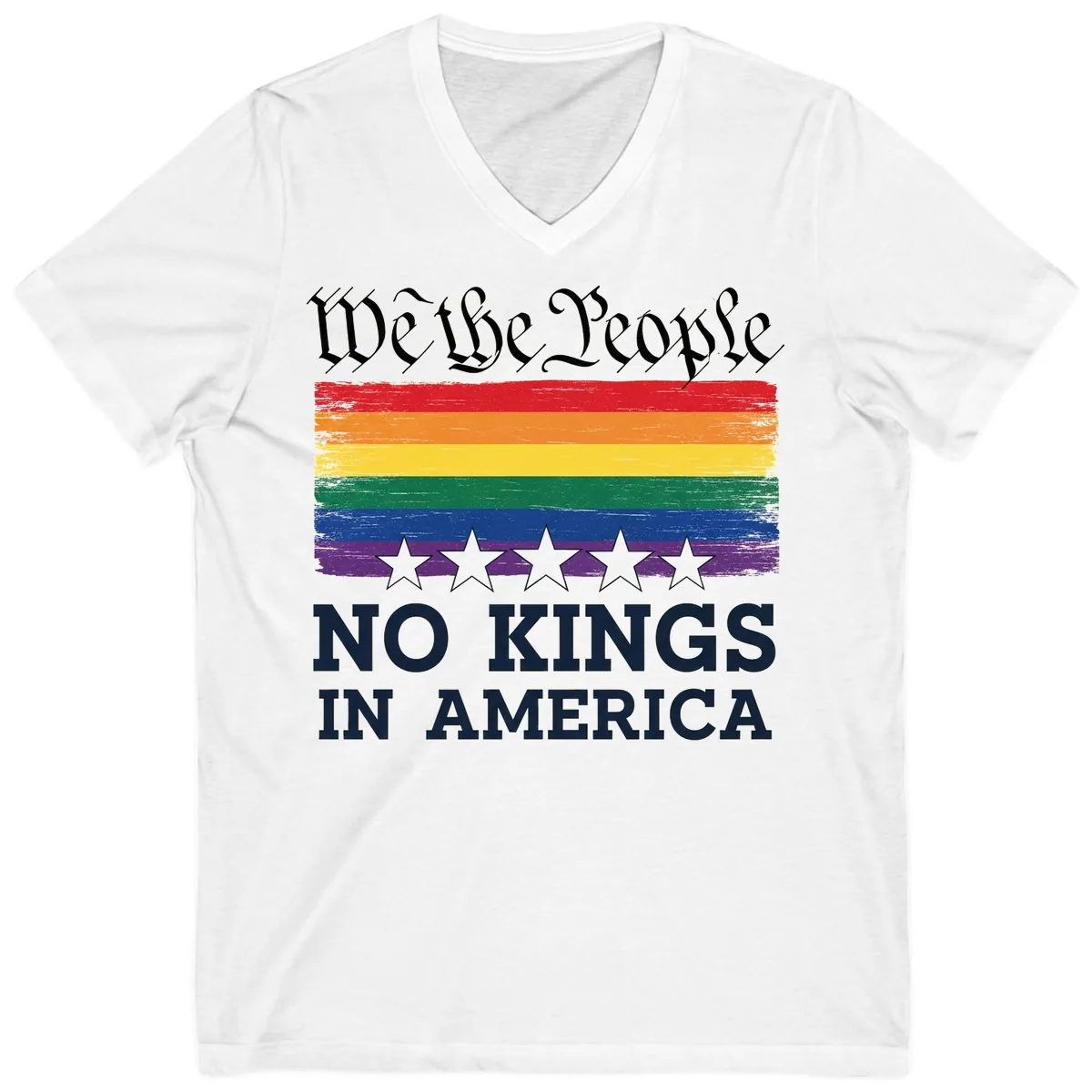 We The People No Kings In America Pride Flag V-Neck in White