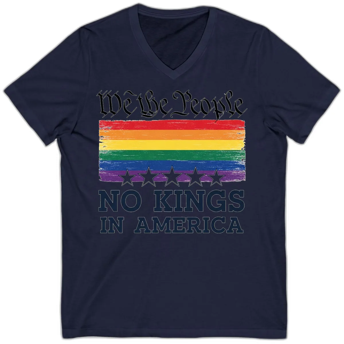 We The People No Kings In America Pride Flag V-Neck in Navy
