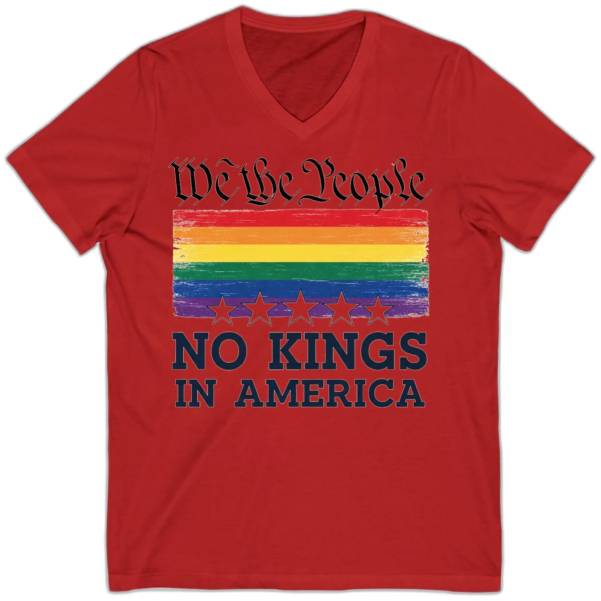 We The People No Kings In America Pride Flag V-Neck in Red
