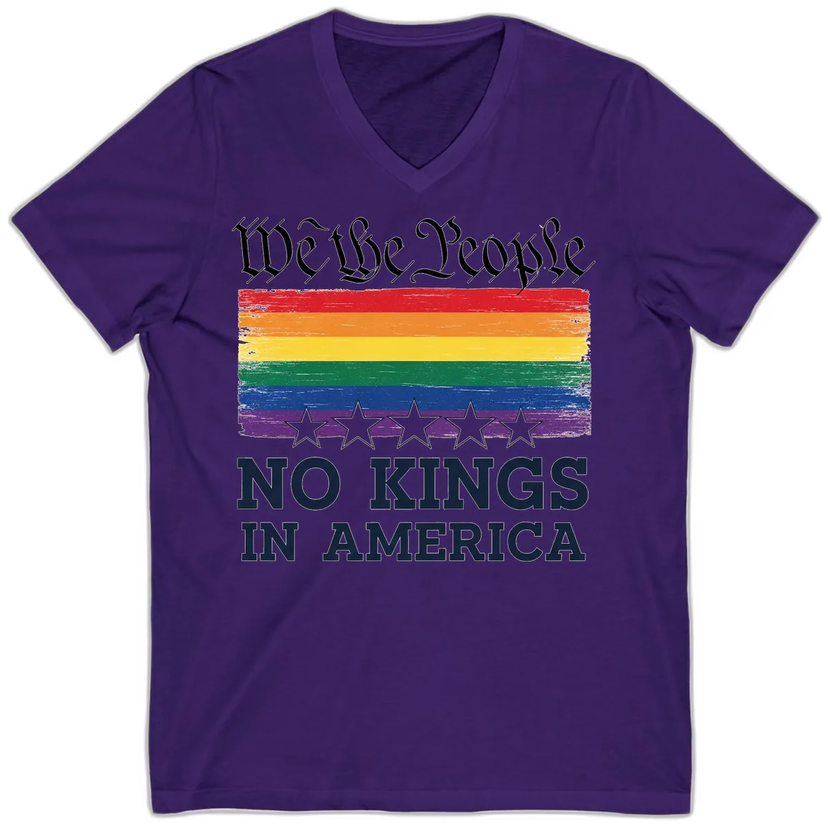 We The People No Kings In America Pride Flag V-Neck in Team Purple