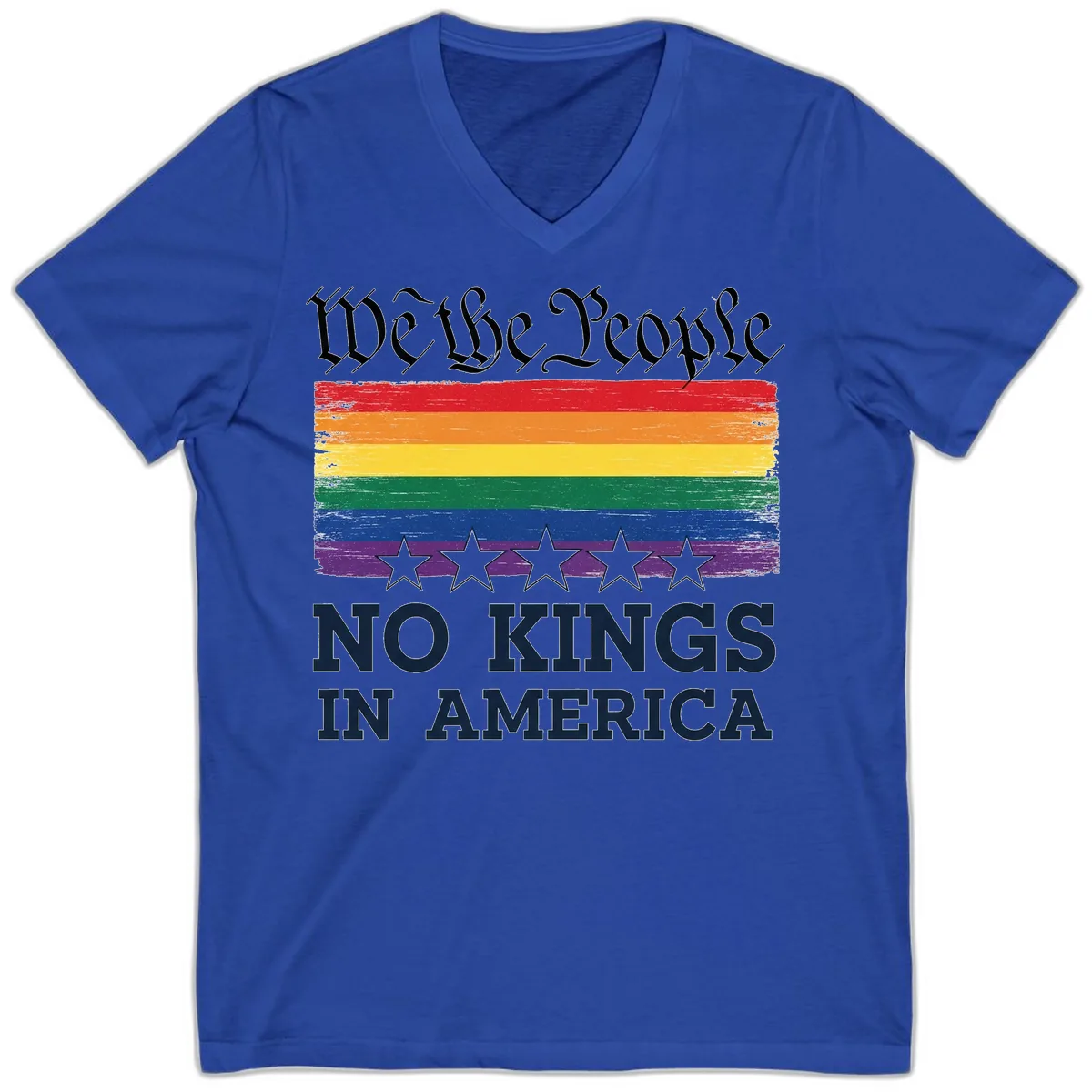 We The People No Kings In America Pride Flag V-Neck in True Royal