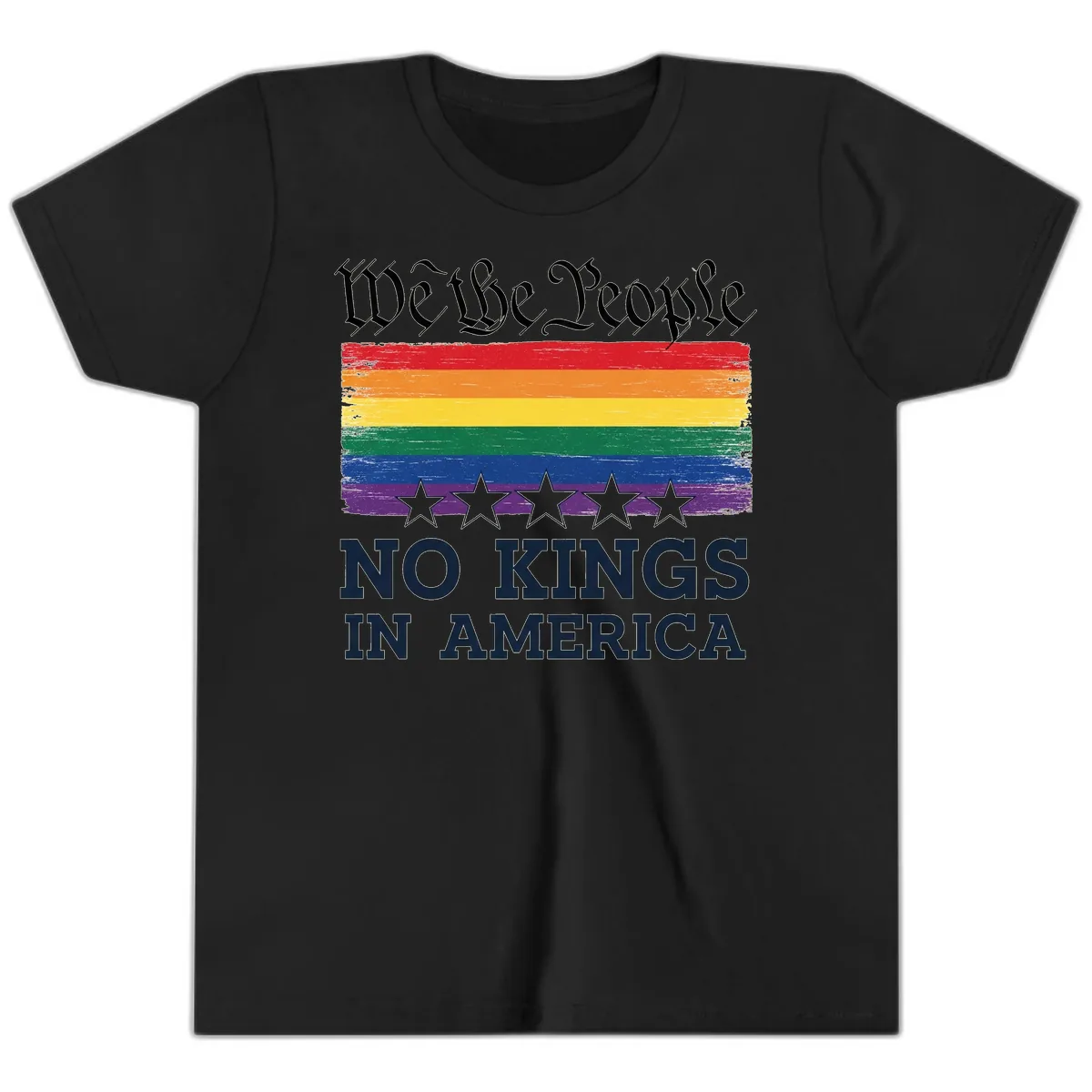 We The People No Kings In America Pride Flag Youth T-Shirt in Black