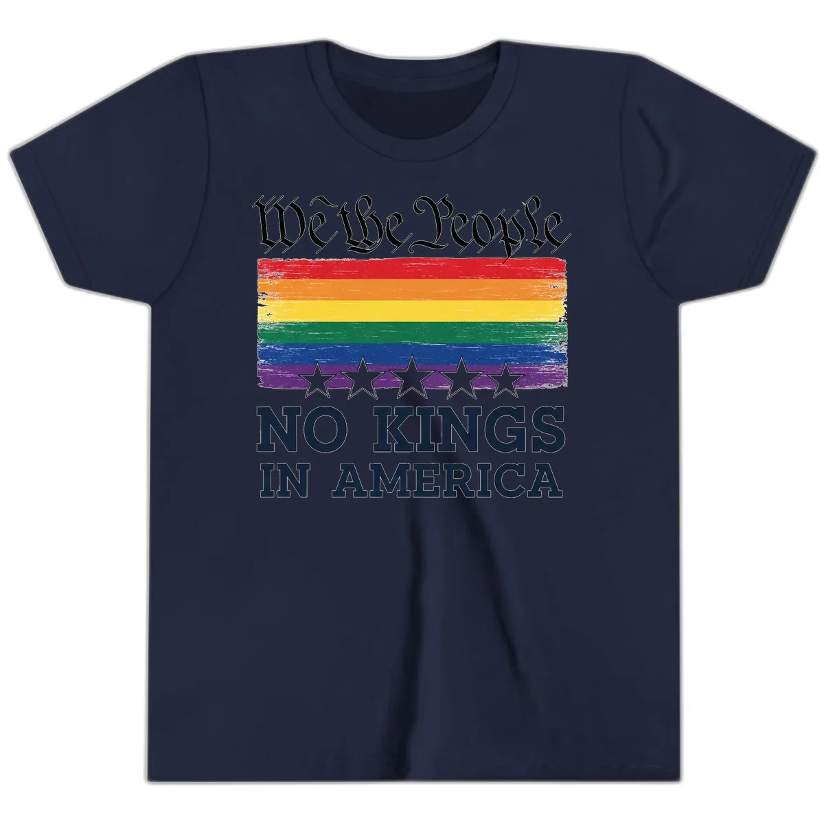 We The People No Kings In America Pride Flag Youth T-Shirt in Navy
