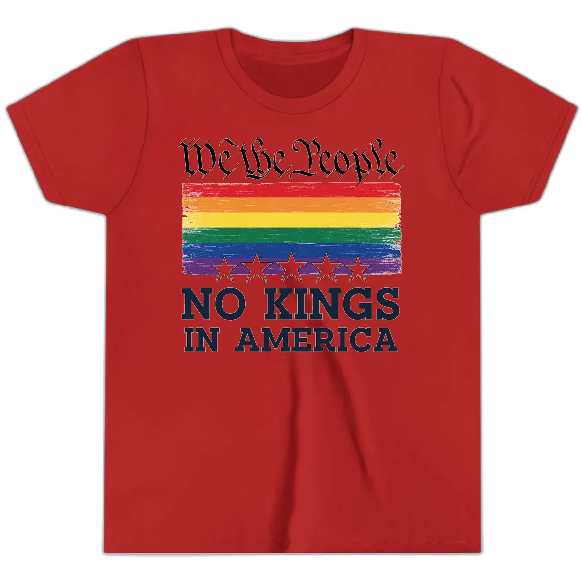 We The People No Kings In America Pride Flag Youth T-Shirt in Red