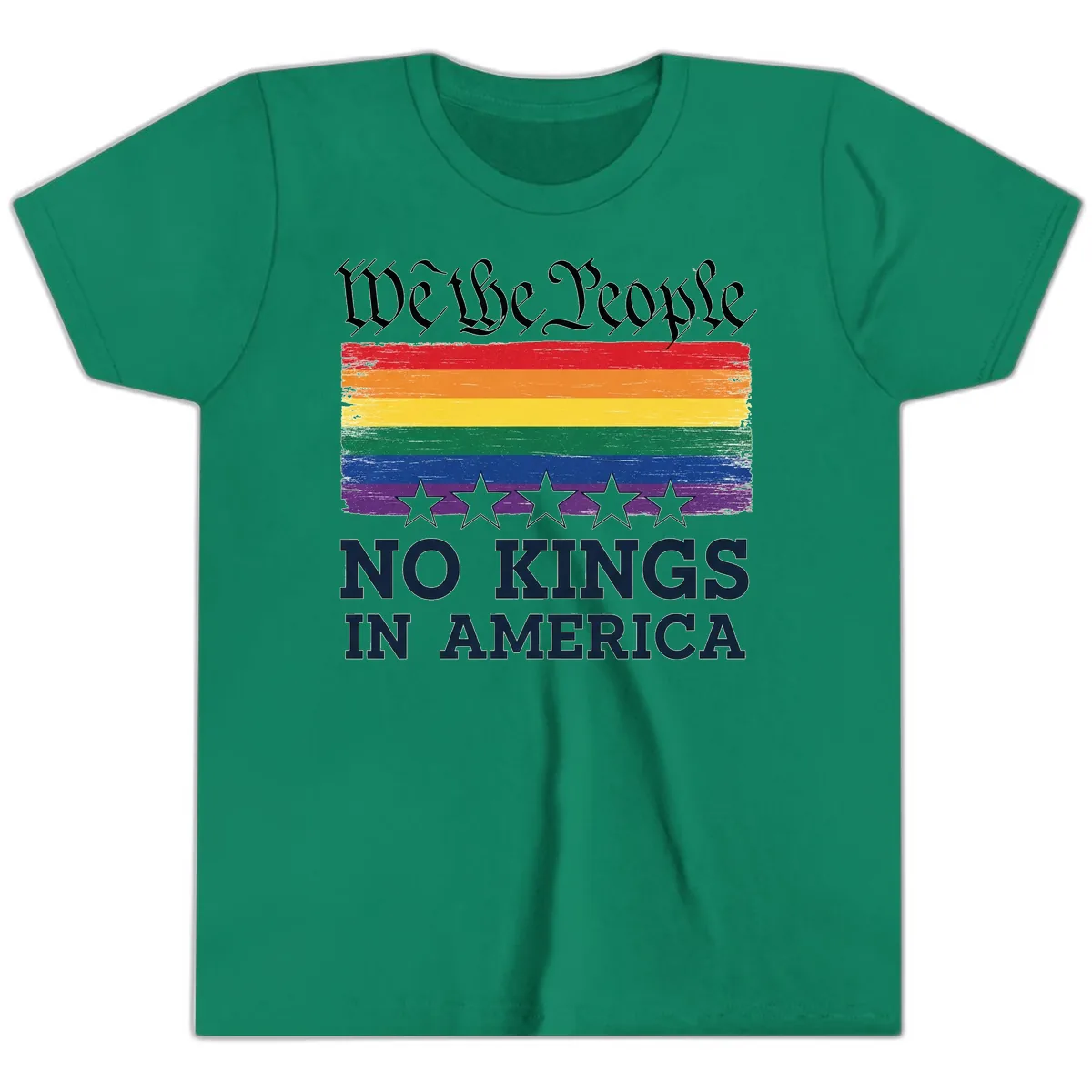 We The People No Kings In America Pride Flag Youth T-Shirt in Kelly