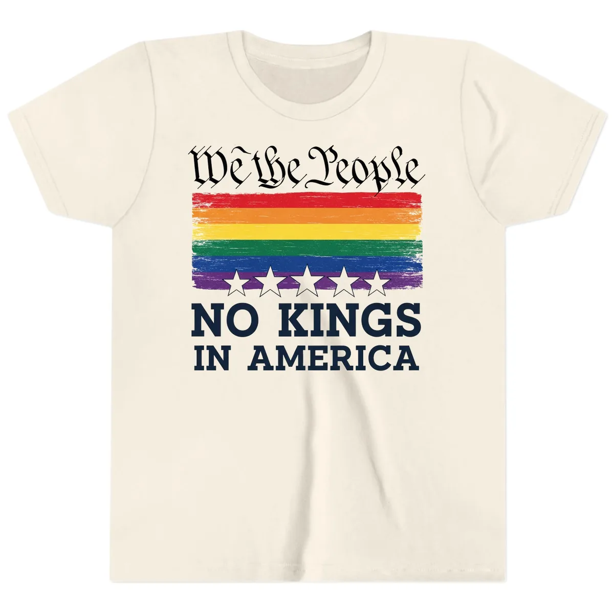 We The People No Kings In America Pride Flag Youth T-Shirt in Natural