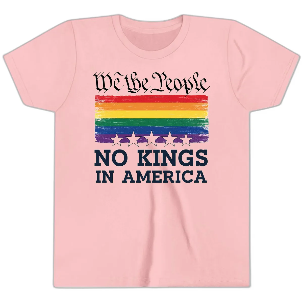 We The People No Kings In America Pride Flag Youth T-Shirt in Pink