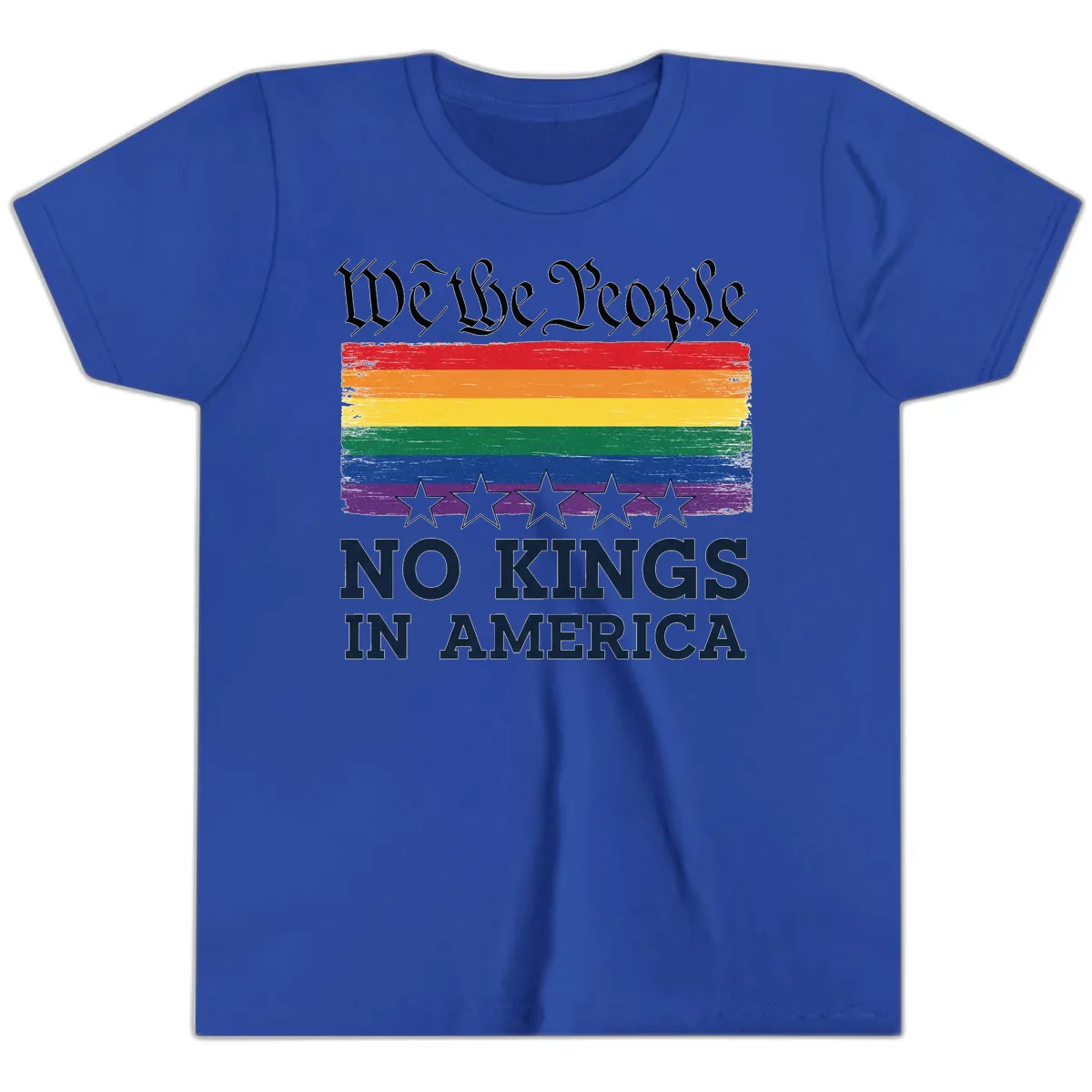 We The People No Kings In America Pride Flag Youth T-Shirt in True Royal