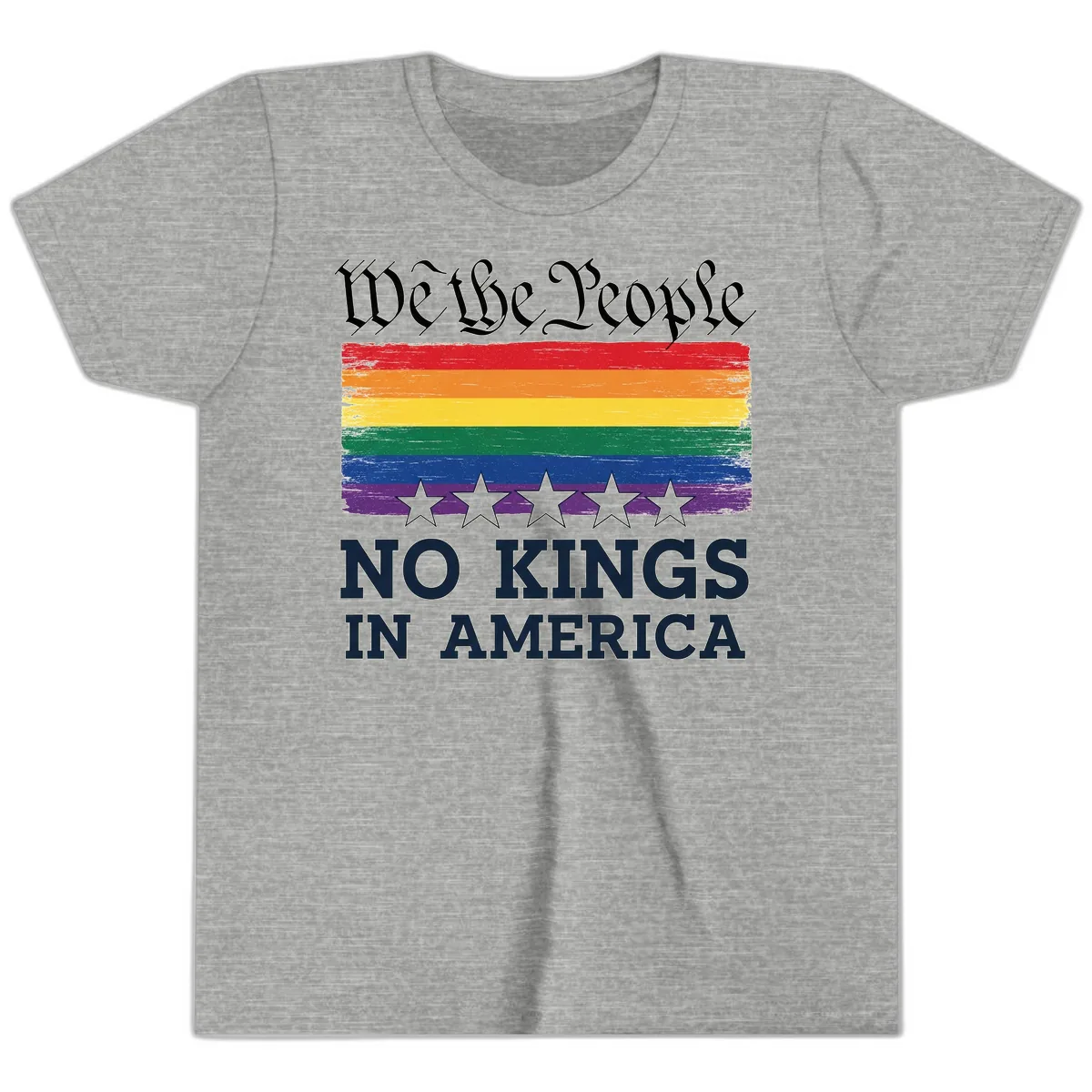 We The People No Kings In America Pride Flag Youth T-Shirt in Athletic Heather