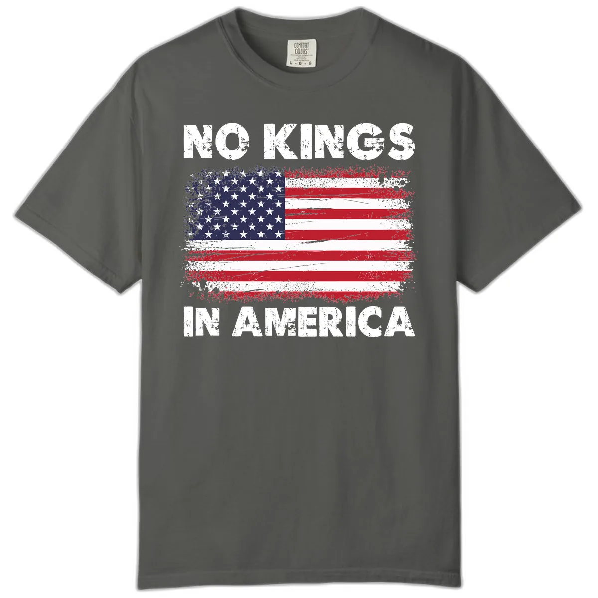 No Kings In America Distressed Flag Comfort Color in Pepper