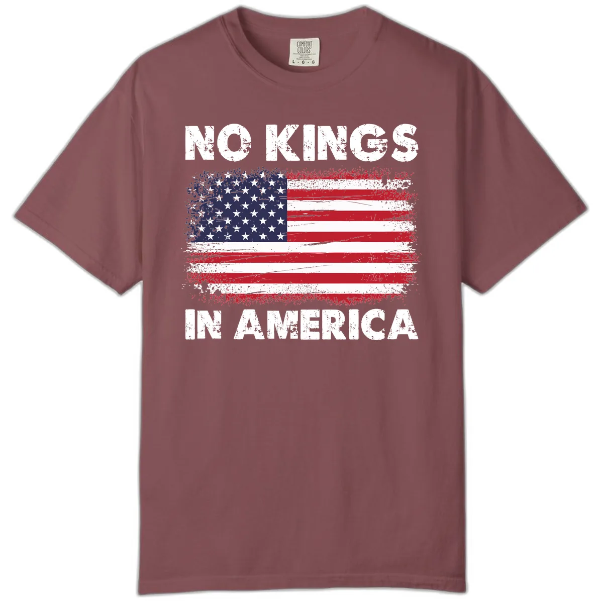 No Kings In America Distressed Flag Comfort Color in Brick