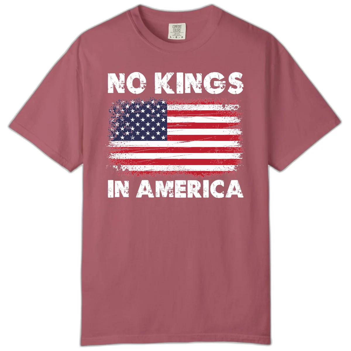 No Kings In America Distressed Flag Comfort Color in Crimson