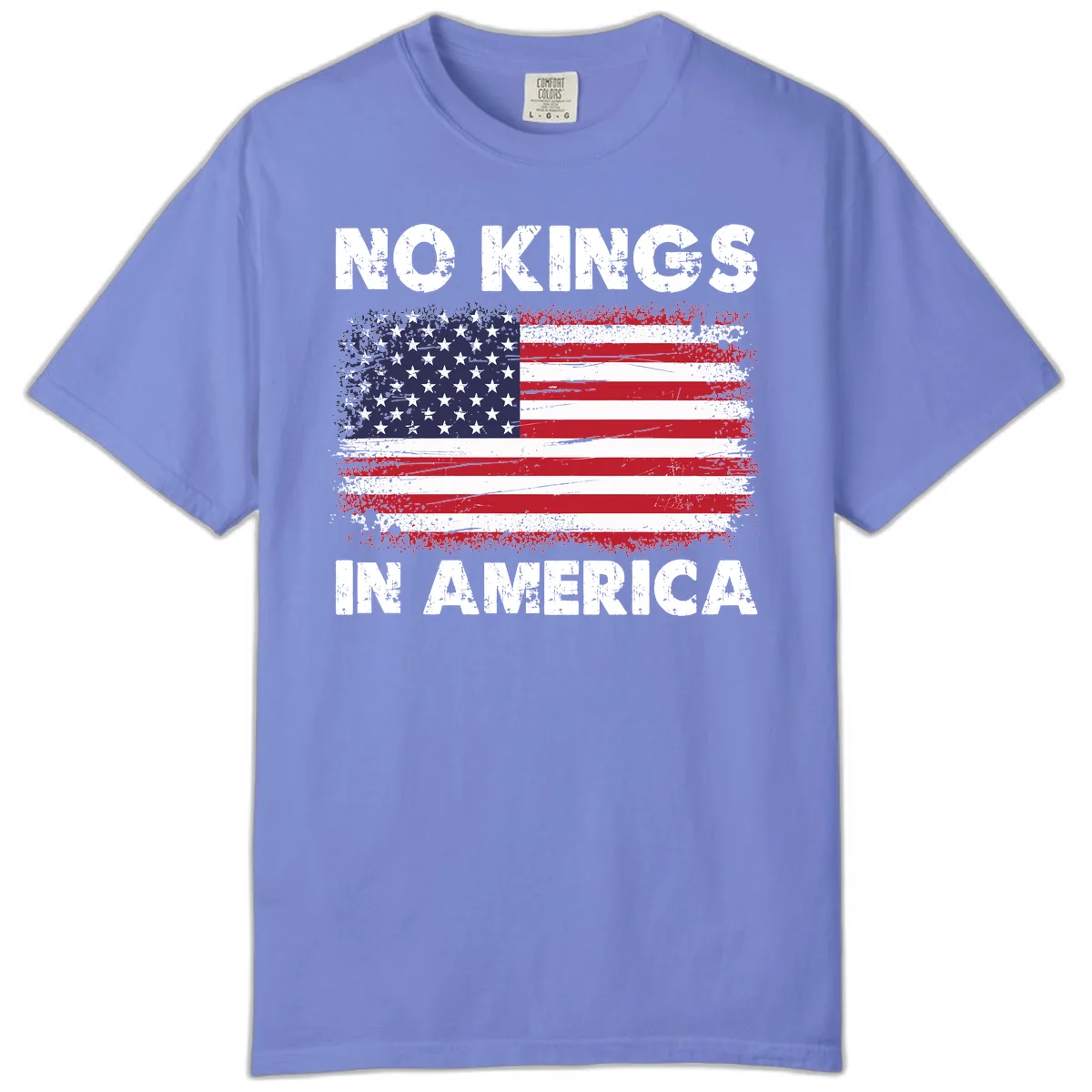 No Kings In America Distressed Flag Comfort Color in Flo Blue