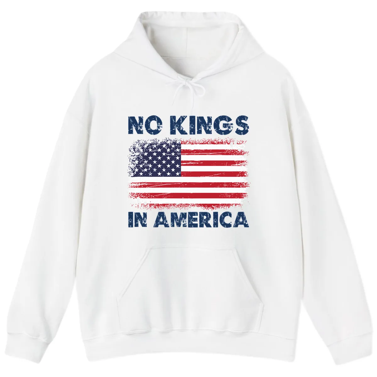 No Kings In America Distressed Flag Hoodie in White