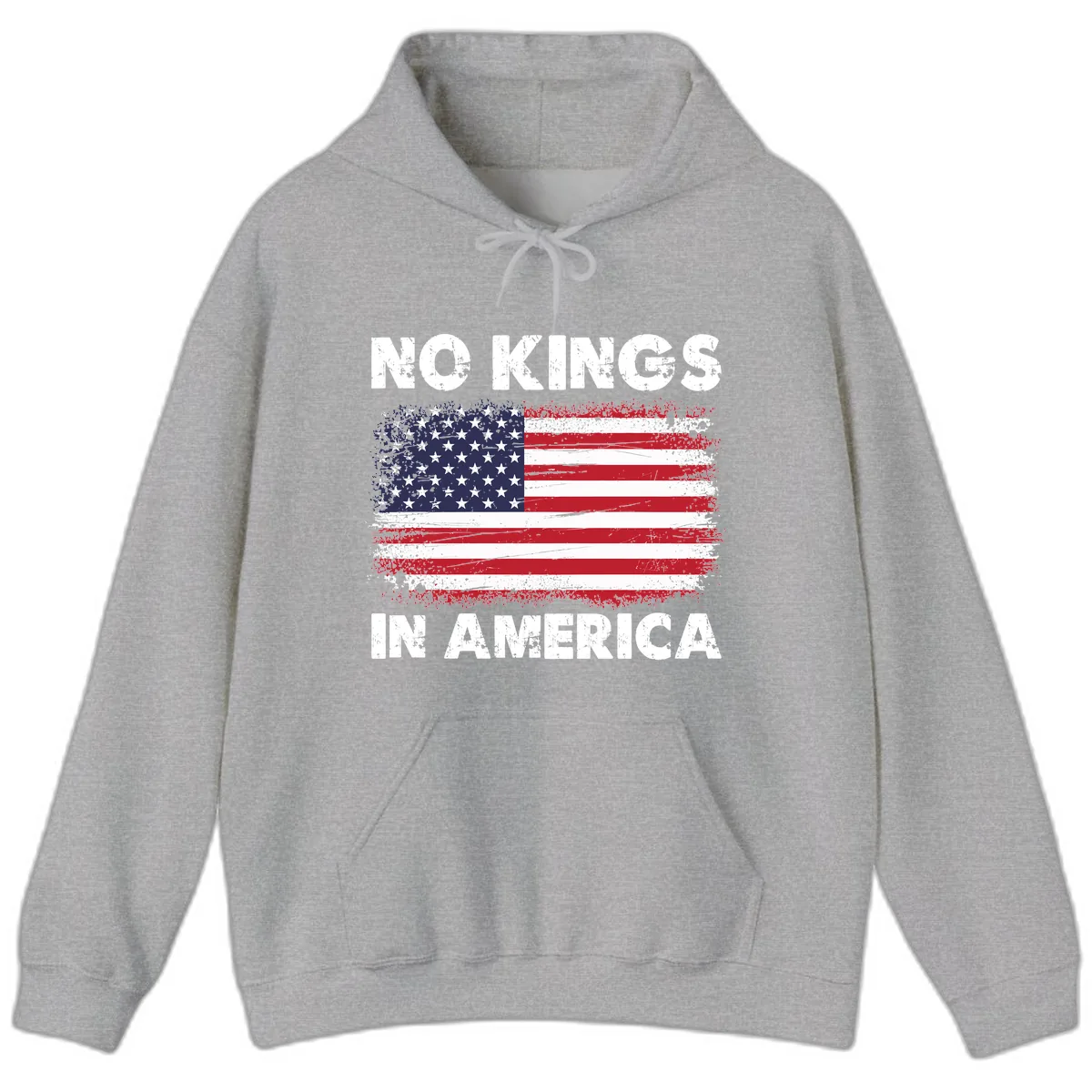 No Kings In America Distressed Flag Hoodie in Sport Grey