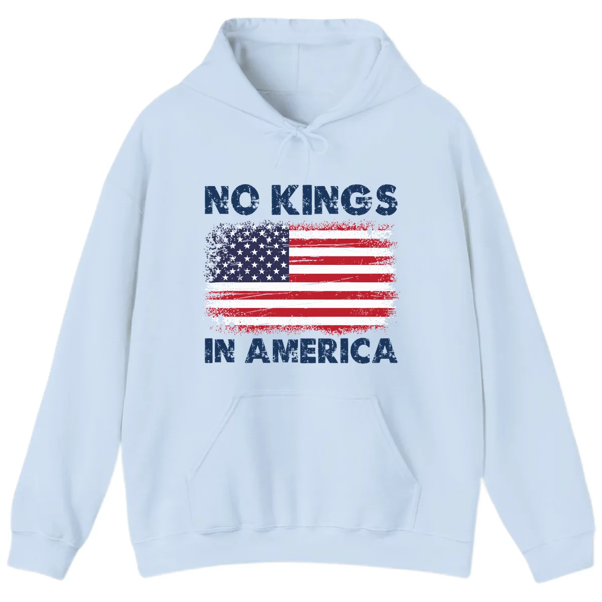 No Kings In America Distressed Flag Hoodie in Light Blue