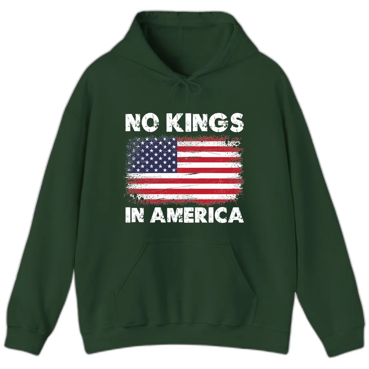 No Kings In America Distressed Flag Hoodie in Forest Green