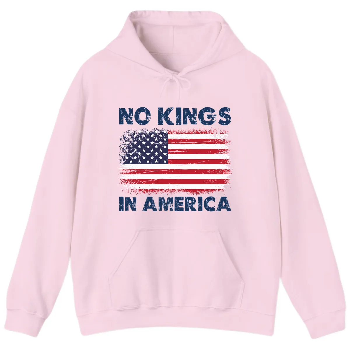 No Kings In America Distressed Flag Hoodie in Light Pink